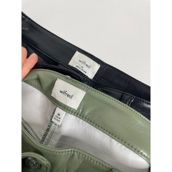 NEW Wilfred Aritzia Melina High Rise Faux Leather Pants Black Olive Green 00 - Picture 3 of 4
